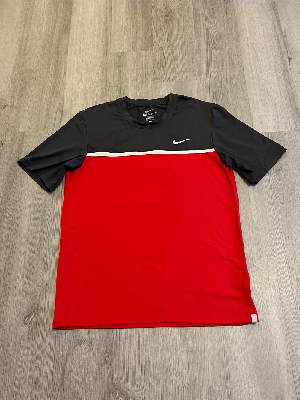 Nike Men's Short Sleeve Red and Black Dri-FIT Crew Tee